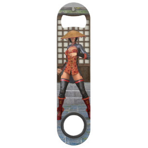 Aziatische krijgsmeisje-fantasie-samurai-kunstwerk speed flessenopener