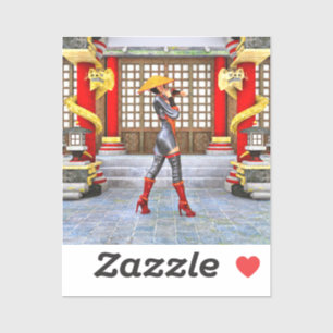 Aziatische krijgsmeisje-fantasie-samurai-kunstwerk sticker