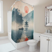 Aziatische kunst Serene Zonsondergang in het pavil Douchegordijn (In situ)