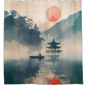 Aziatische kunst Serene Zonsondergang in het pavil Douchegordijn (Voorkant)