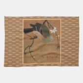 Aziatische kunstduif op kersenboomtak theedoek (Horizontaal)