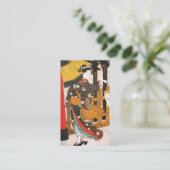 Aziatische kunstvrouw in Kimono met paraplu Visitekaartje (Staand voorkant)