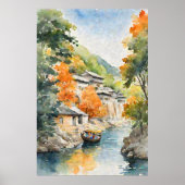 Aziatische kustlijn dorp poster (Voorkant)