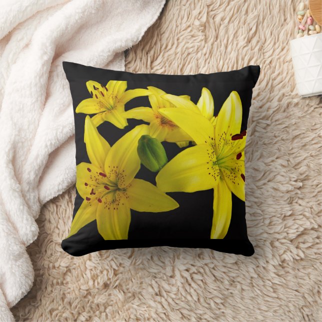 Aziatische lelies op zwart kussen (Deken)