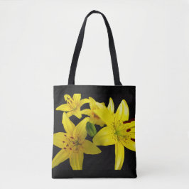 Aziatische lelies op zwart tote bag