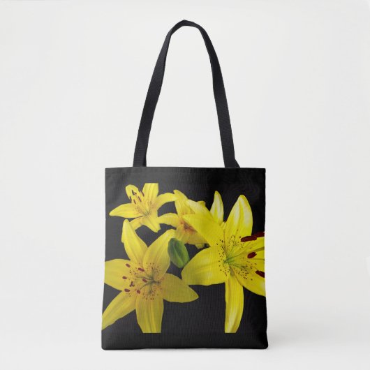 Aziatische lelies op zwart tote bag (Voorkant)