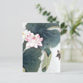 Aziatische Lotus Leaf Pink Flower Butterfly Art Co Briefkaart (Staand voorkant)