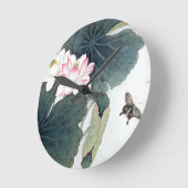 Aziatische Lotus Leaf Pink Flower Butterfly Art Co Ronde Klok (Hoek)