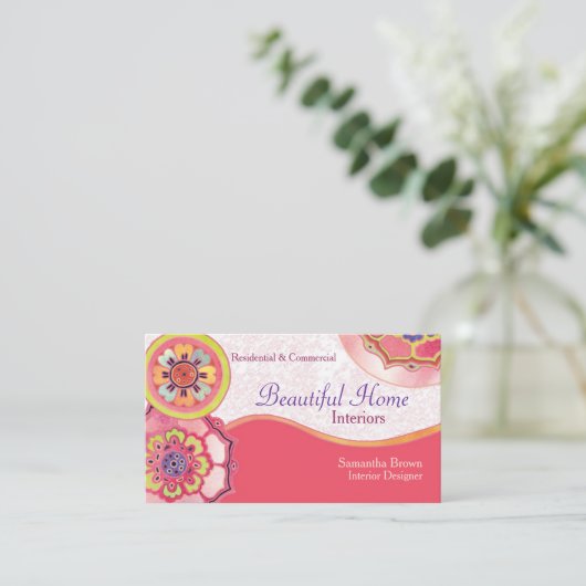 Aziatische Lotus Pattern Interior Design Visitekaartje (Staand voorkant)