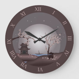 Aziatische maanlicht roze bloesem pagode digitale grote klok