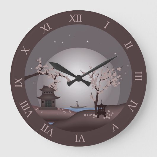 Aziatische maanlicht roze bloesem pagode digitale  grote klok (Voorkant)