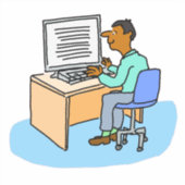 Aziatische man die bij een computer werkt sticker (Voorkant)