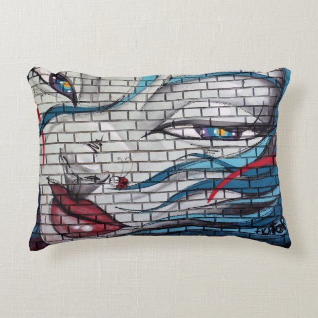 Aziatische meisje graffiti accent kussen (Voorkant)