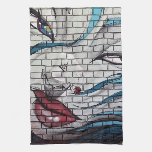 Aziatische meisje graffiti theedoek (Verticaal)