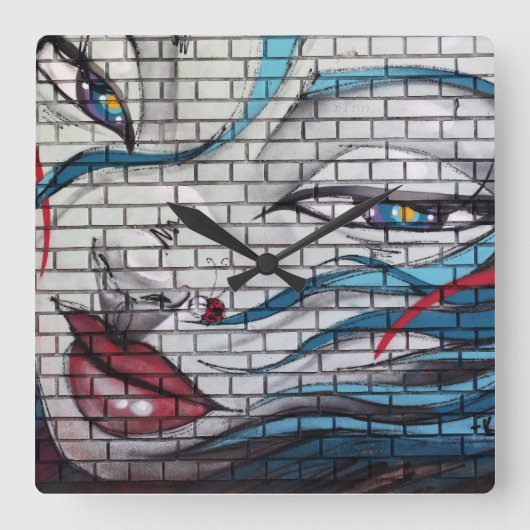 Aziatische meisje graffiti vierkante klok (Voorkant)