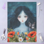 Aziatische Meisje Wildflowers & Red Poppies Abstra Tissuepapier (Craft)