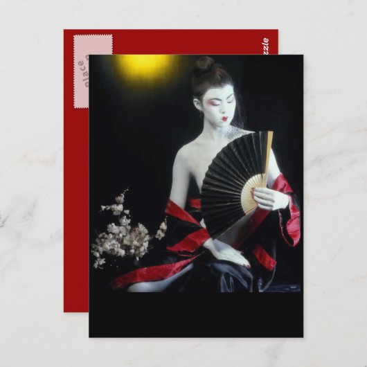 Aziatische Mode meisje met Briefkaart Fan Porcelai (Voorkant / Achterkant)
