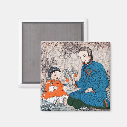 Aziatische moeder & Baby Magnet (Voorkant / Achterkant)