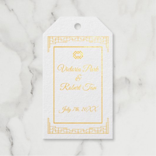 Aziatische Monogram Gold Folie Wedding Favoriete L Cadeaulabels (Voorkant)