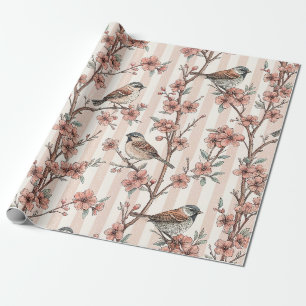 Aziatische Muskusvogel Kersenbloesom Perzik Strepe Cadeaupapier