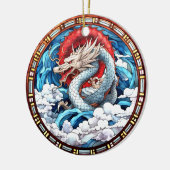 Aziatische Mythische Draak in Rood en Blauw Keramisch Ornament (Links)