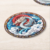 Aziatische Mythische Draak in Rood en Blauw Ronde Kartonnen Onderzetter (Gebogen)
