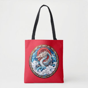 Aziatische Mythische Draak in Rood en Blauw Tote Bag