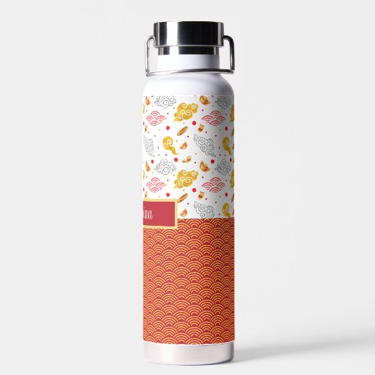 Aziatische oceaangolven, Abstracte wolken Waterfles (Achterkant)