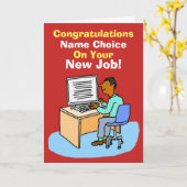 Aziatische Office Worker op Computer. Nieuwe baan. Kaart (Gele Bloem)