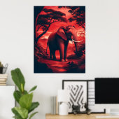 Aziatische olifant in bos rood poster (Thuiskantoor)