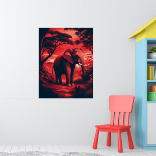 Aziatische olifant in bos rood poster