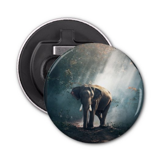 Aziatische olifant in een Sunlit Forest Clearing Button Flesopener (Voorkant)