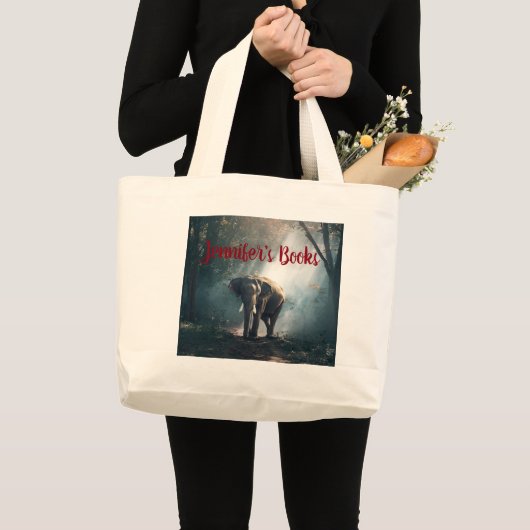 Aziatische olifant in een Sunlit Forest Clearing Grote Tote Bag (Voorkant (product))