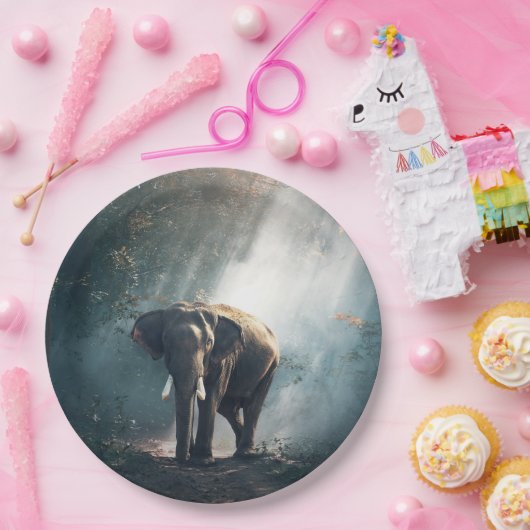 Aziatische olifant in een Sunlit Forest Clearing Papieren Bordje (Feest)