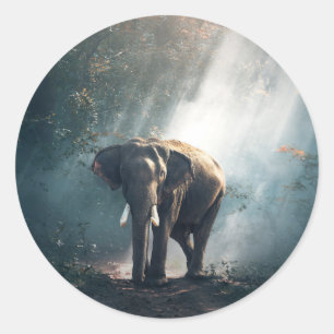 Aziatische olifant in een Sunlit Forest Clearing Ronde Sticker