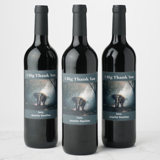 Aziatische olifant in een zonnebrandwoud Dank u Wijn Etiket (Flessen)