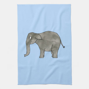 Aziatische olifant, op lichtblauw. theedoek