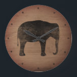 Aziatische olifant silhouet rustieke stijl grote klok<br><div class="desc">Elephant Lover's Wall Clock. Het houtontwerp is bedrukt, niet echt hout.</div>