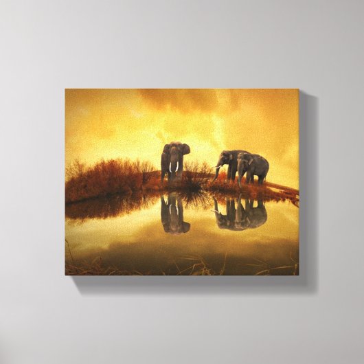 Aziatische olifanten in Thailand onder een gloeien Canvas Afdruk (Voorkant)