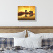 Aziatische olifanten in Thailand onder een gloeien Canvas Afdruk (Insitu (Slaapkamer))