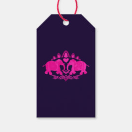 Aziatische olifanten Roze Blauwe Etnicus Cadeaulabel