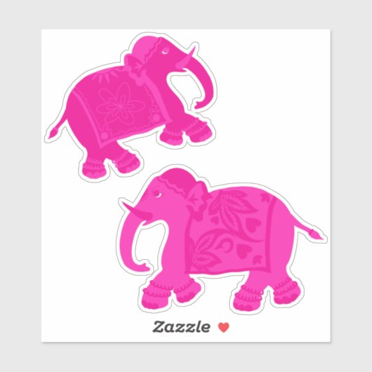 Aziatische olifanten Set van 2 roze Sticker (Vel)