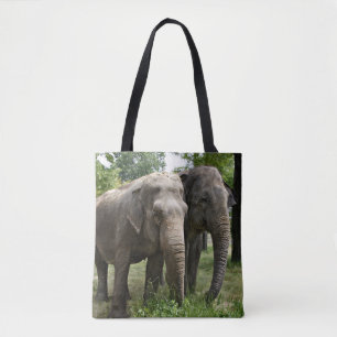 Aziatische olifanten zij aan zij tote bag