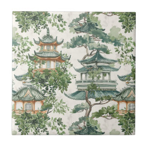 Aziatische Pagode Weelderig Botanisch Bos Tegeltje