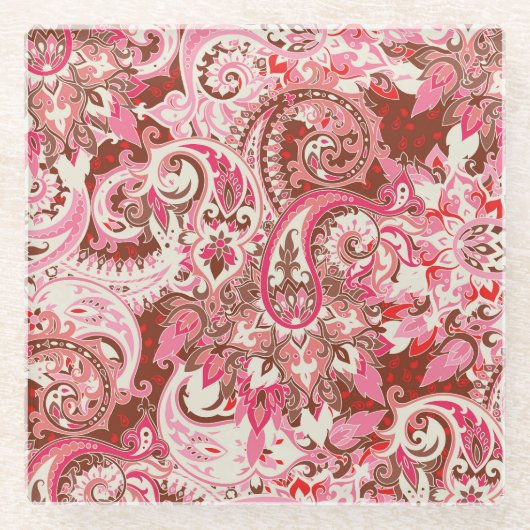 Aziatische paisley elementen, boho . glazen onderzetter (Voorkant)