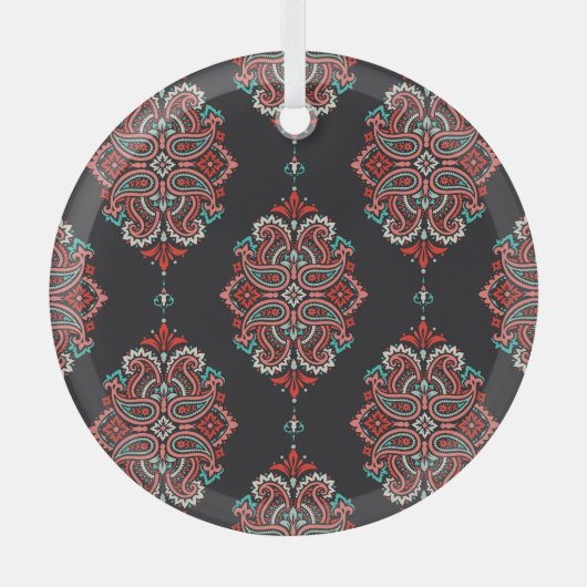 Aziatische paisley elementen, boho patroon. glas ornament (Voorkant)