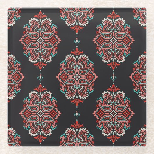 Aziatische paisley elementen, boho  patroon. glazen onderzetter (Voorkant)