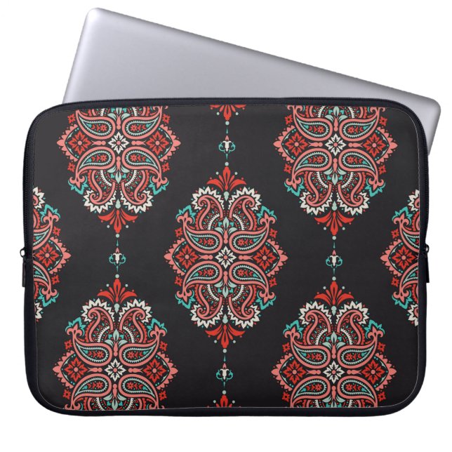 Aziatische paisley elementen, boho  patroon. laptop sleeve (Voorkant)
