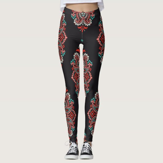 Aziatische paisley elementen, boho patroon. leggings (Voorkant)