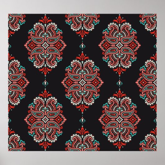 Aziatische paisley elementen, boho  patroon. poster (Voorkant)
